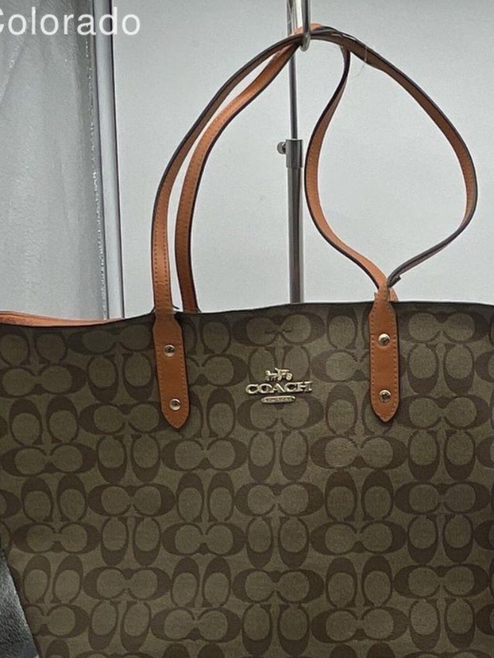 Coach Women's Brown Signature Print Double Handle Tote Bag